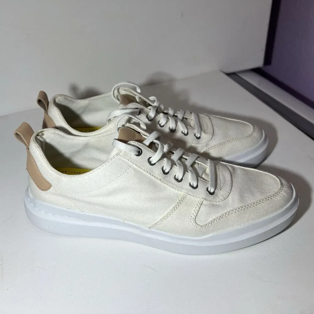 Size 9 Cole Haan Men's GrandPro Rally Canvas Court Sneaker Ivory C34713